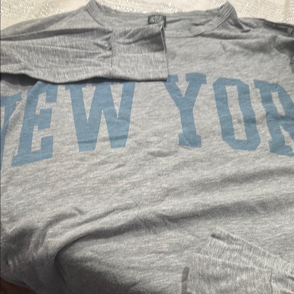 Wild Fable Gray Long Sleeve Tee with Blue Print